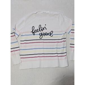 Women’s XL 16/18 Multicolor Striped Sweater Embroidered “Feelin Good”